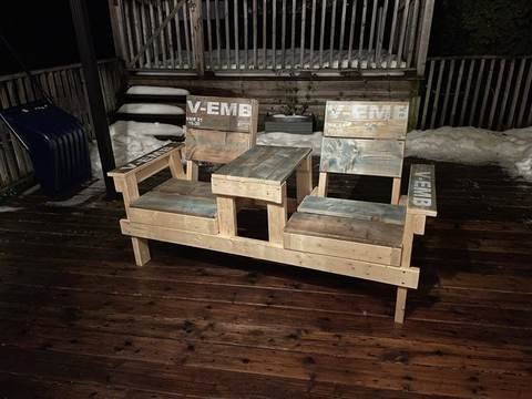 Banc double avec table, bois récupéré