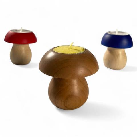 Champignon décoratif en bois d'érable avec bougie remplaçable (3" x 3" x 3"), photo 2