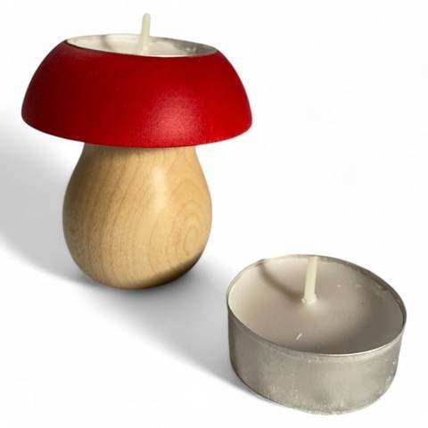 Champignon décoratif en bois d'érable avec bougie remplaçable (3" x 3" x 3"), photo 3