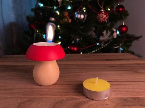 Champignon décoratif en bois d'érable avec bougie remplaçable (3" x 3" x 3"), photo 4