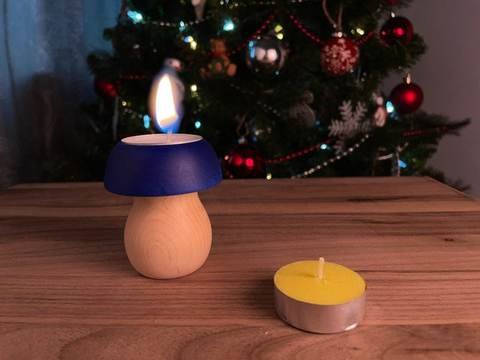 Champignon décoratif en bois d'érable avec bougie remplaçable (3" x 3" x 3"), photo 7