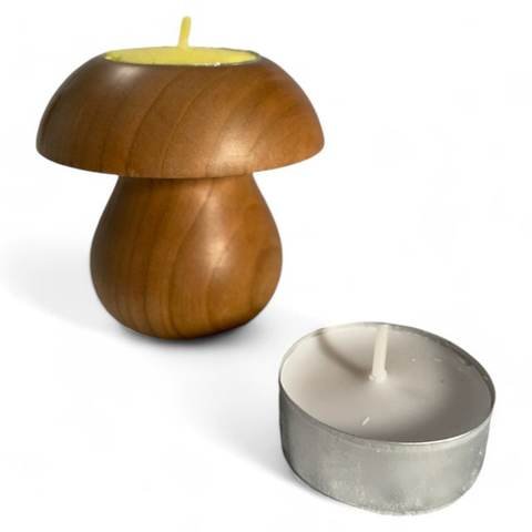 Champignon décoratif en bois d'érable avec bougie remplaçable (3" x 3" x 3"), photo 9