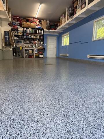 Plancher de garage, flakes bleu et gris