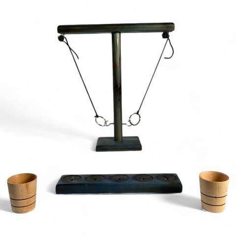 Jeu de lancer d’anneaux avec 2 verres à shot en bois recyclé (12" x 13" x 2", gravure au choix), photo 4