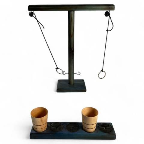 Jeu de lancer d’anneaux avec 2 verres à shot en bois recyclé (12" x 13" x 2", gravure au choix), photo 5