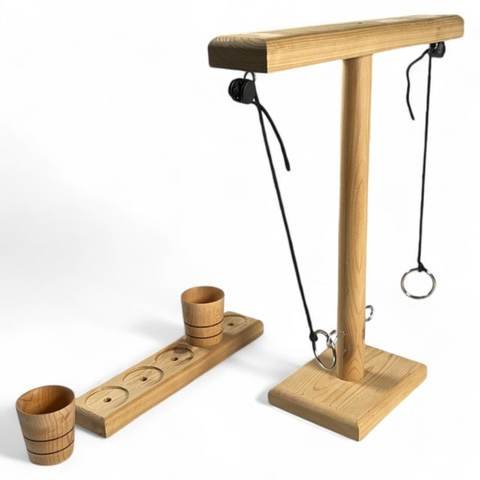 Jeu de lancer d’anneaux avec 2 verres à shot en bois recyclé (12" x 13" x 2", gravure au choix), photo 8