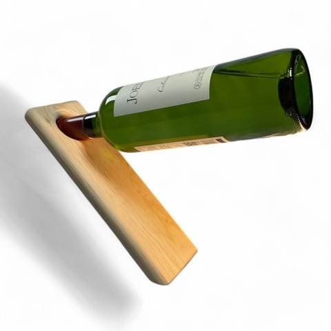 Support pour bouteille de vin flottant en bois de pin (10" x 3,5" x 4", gravure au choix), photo 2